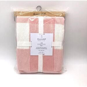 The Peanutshell Oversized Pink & White Checkered Knit Farmhouse Baby Blanket New